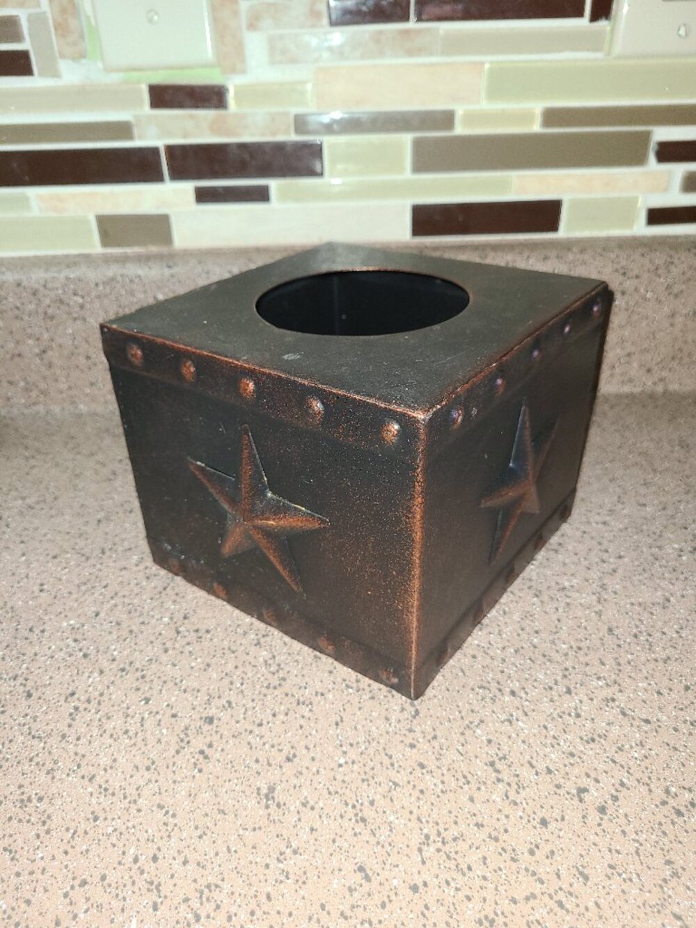 Copper Tone Metal Star Design Tissue Box Cover De Leon Collections Western